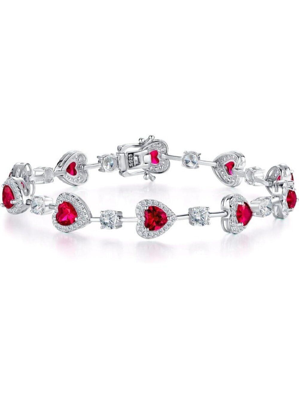Gemlanto Women's Ruby Silver Gemstone Heart Bracelet luxury Fashion Fine Jewelry